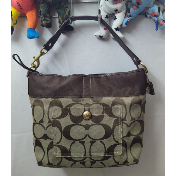 Coach Chelsea Signature Brown Canvas Leather Trim Zipper Hobo Shoulder Bag - Picture 16 of 16